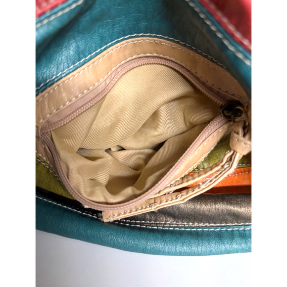 J & E New York Handbag Multi-Colored Stripes Soft Leather Metallic Handle - Picture 7 of 10